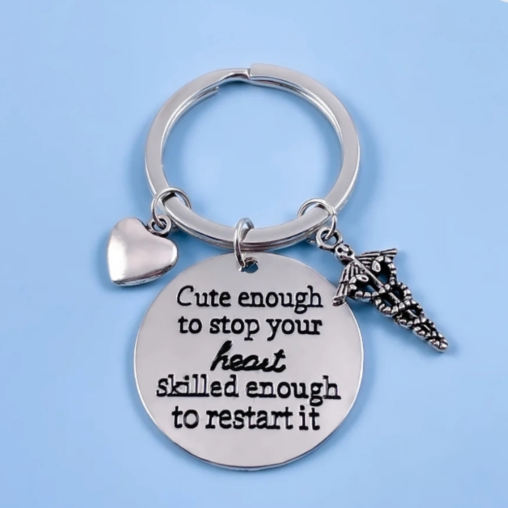 Frontline Boutique Silver Keychain with Heart and Charm